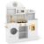 JOYLDIAS Modern Wooden Play Kitchen, Toddler Toy Kitchen Set with Washing Machine, Refrigerator, Microwave, Oven, Coffee Maker, Realistic Lights & Sounds, and Accessories for Kids Ages 3+