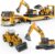 Joysweetoy Construction Toys Set for 3 4 5 6 7 Years Old Boys, Die-cast Engineering Construction Vehicles Truck Toys w/Semi Truck Excavator Bulldozer, Alloy Model Vehicles with Lights Sounds