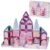 JSDKFJSA Mini Magnetic Tiles Trip: 42 Pcs Strong Holds 5+ Per Tile, 6.50×4.92 in Play Area for Car or Plane, Princess Castle Theme with 3 Dolls, Sisters Role-Play Build Preschool Toys for Ages 3-8