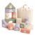 Juju Soft Quilted Stacking Blocks Set – Twelve Foam Shapes in Removable Washable Covers with Embroidered Animal Faces – Sage Cream Lavender and Coral Nursery Decor – Zip Storage Tote Included