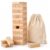 Juju Wooden Tumble Tower Stacking Blocks – 54 Natural Beech Wood Balance Blocks with Pastel Animal Face Accents – Family Game Night Set – Canvas Storage Bag Included