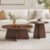 Kaicollective Nesting Coffee Table Set of 2, Round Wooden Coffee & Side Tables with Tapered Base, Walnut Finish, Mid-Century Modern Accent Furniture for Living Room Bedroom, Space-Saving Design