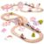 kazemizu Wooden Unicorn Train Set for Toddlers 2-4 – Pink Princess Castle Fantasy Railway Toy with Magnetic Trains & Tracks, Birthday Gift for 3 4 5 6 7 Year Old Girl