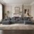 KEIKI U Shaped Velvet Sectional Sofa, Large Modular Couch with Chaise, Gray