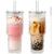 KEMORELA 28 oz Double Wall Glass Tumblers Set of 2, Extra-Wide 13mm Reusable Drinking Straws, Boba Tumbler, Wide-Mouth Water Cups for Iced Coffee, Smoothies, Boba & Tea Lovers (Ribbed)