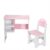 Kids Desk and Chair Set with Storage, Pink and White, Cat Side Graphic