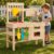 Kids Wooden Mud Kitchen Outdoor Playset, Solid Wood Backyard Pretend Kitchen with Working Faucet, Sink, Cutting Board, Planting Cups, Toy Cookware, Magnetic Cabinet Door and Storage Shelf