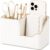 KINGFOM Luxury PU Leather Desk Organizer for Office Accessories, Aesthetic Pen Holder for Desk, Modern Desktop Storage Organizer for Home Office Supplies Cream White with Gold Trim
