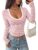 KIRUNDO Stripe Fall Long Sleeve Shirts for Women V Neck (Pink,X-Large)