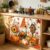 Kitchen Cabinet Curtains Gnomes Pumpkins Fall Sink Skirt for Bathroom Thanksgiving Leaves Floral Wooden Dishwasher Curtain Cover Under Desk Curtain Skirt Drape for Classroom Laundry Closet 35″x35″