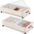 KITHELP Wooden Under Bed Storage with Wheels, Rolling Under the Bed Storage Bins with Removable Lid, Metal Under Bed Drawers for Clothes and Shoes in Bedroom or Living Room (White-2pack)