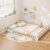 KOMFOTT Queen Size Wood Floor Bed with Door & Fence, Montessori Bed Frame with Full Length Safety Guardrails, Door & Latch, Wooden Montessori Floor Bed for Kids, Girls, Boys (Queen,White)