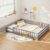KOMFOTT Queen Size Wood Floor Bed with Door & Fence, Montessori Bed Frame with Full Length Safety Guardrails, Door & Latch, Wooden Montessori Floor Bed for Kids, Girls, Boys (Queen,Grey)