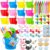 Konohan 96 Pcs Beach Sand Toys Set for Kids Toddler Sandbox Toys Includes Bucket Shovel Sunglasses Water Gun Bubble Wands Inflatable Drink Holder Gift Cards & Bags (Bright Color)