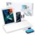 KVY Desk Whiteboard with Storage,Desktop Glass Dry Erase White Board Organizers Supplies with Accessories for Office, Home, School Essentials (White)