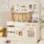 labebe Wooden Play Kitchen for Kids, Toy Kitchen Set with Ice Maker, Stove, Sink, 15 Accessories, Extra Storage with 2 Bins, Pretend Play for Boys & Girls Ages 3+