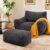 LaoGeoRon Giant Bean Bag Chairs for Adults, Large Plush Bean Bag Chair with Armrests & Ottoman, Living Room Beanbag Chair with Memory Foam Filled, Vacuum-Compressed for Easy Gifting, Black