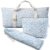 LaRandom 3 Pcs Empty Mahjong Bag Set, Thickened Floral Quilted Carrying Mahjong Bag Set with Mat Storage Buckle, Tile Bags and Racks and Card Pusher Drawstring Bags (Blue)