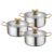 Leefasy Kitchen Cooking Utensils Stainless Steel Cookware Set Pots Pans Stockpot Saucepan With Glass Lids Even Heating Flat Base Shiny Finish Modern Look, Gold Handle, 16-18-20CM