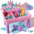 Lehoo Castle Unicorn Sensory Table with Sand, Indoor Outdoor Sand Table with Lid for Toddlers Kids, Upgraded Adjustable Legs, Red & Blue Play Sand Art Kit, Preschool Learning Activities Gifts