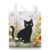 LeMotech Floral Black Cat Canvas Tote Bag with Inner Zipper Pockets Vintage Reusable Shopping Shoulder Grocery Bag for Women Aesthetic Gift