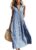 Leyoutx Women’s Sleeveless Gingham Maxi Shirt Dress Causal Loose Button Down Summer Flowy Long Plaid Dress (Small, Navy Blue)