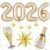 Light Gold 2026 Balloons, 40 Inch Number Champagne Gold Foil Balloons, Gold Star Balloon Champagne Bottle Glass Balloon for Happy New Years Eve Party Supplies 2026 Class of 2026 Graduation Decorations