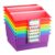 Lineshading 6 Pack Picture Book Organizer Bins with Dividers Large Plastic Book Holders with Labels Multi Purpose Classroom Organization Bins Storage Container(Rainbow Color,13.5 ” X 13.5 ” X 7.75″)