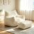 LKD Fluffy Striped Bean Bag Chair with Armrest,Comfort Lazy Reading Sofa for Indoor Use,White with footrest