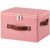 LOLUVIZCO Storage Bins Box with Zippered Lid Decorative PU Leather Fabric Basket with Handles PP Plastic Board Foldable Washable Lidded Clothing Shelf Closet Organizer Container (Pink, Small)