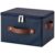 LOLUVIZCO Storage Bins Box with Zippered Lid Decorative PU Leather Fabric Basket with Handles PP Plastic Board Foldable Washable Lidded Clothing Shelf Closet Organizer Container (Deep Blue, Small)