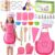 LovesTown 32Pcs Kids Baking Set, Chef Hat & Apron with Cooking Tools, Pink