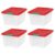 LPOMNXDF 4 Pack 32 Quart Clear Red Stackable Storage Bins, Plastic Modular Totes With Latching Lids & Built-in Handles, Space-Saving Containers For Holiday, Household And Office