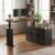 L Shaped Electric Standing Desk, 2 Cabinets, 3 Drawers, Brown and Black