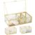 LUMINFLY Glass Jewelry Box, Golden Vintage Mirrored Keepsake Box with 2 Detachable Jewelry Organizers, 3 in 1 Clear Lid Display Box, Rectangle Makeup Storage Container
