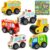 Luneetya 6 Pcs Wooden Push and Go Car Toys for Toddlers Kids Vehicle Playset with Matching Themed Map Wooden Early Learning Play Cars Trucks for Boys and Girls Ages 1-3
