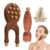 LUXBRILENT 2Pcs Rosewood Facial Massage Tools, Y-Shaped Face Meridian Gua Sha Massager & Double-Ended Eye Roller with Brass Beads, Wood Manual Massage Tool, Includes Storage Pouch
