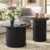 LUXOAK Nesting Coffee Table Set of 2, Mid Century Modern Round Coffee Tables, Wood Slat Side Table Set for Living Room, Office, Balcony, Textured Black