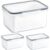 Machify 3 Pcs Fruit Storage Containers for Fridge, Transparent Plastic Food Storage Box with Leak Proof Removable Colander, Airtight 4 Buckle Lids for Berries and Vegetables, Small, Medium, Large