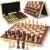 Magnetic Wooden Chess Set for Adults Kids, 15″ Folding Chess Boards with 2 Extra Queens, Portable Travel Chess Sets with Pieces Storage Slots, Beginner Chess Game Set for Kids, Adults