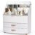 Makeup Organizer Countertop for Vanity with Lid and 2 Drawers, White