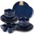 MALACASA 16 Pieces Dinnerware Sets, Farmhouse Plates and Bowls Sets, Embossed Blue Dish Set for 4, Vintage Relief Ceramic Dish Set with Mugs, Microwave and Dishwasher Safe, Series LYDIA