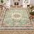 Mapleyard 10×10 Washable Area Rug: Large Square Vintage Distressed Medallion Rugs, Non-Slip Soft Boho Floral Rug Carpet for Living Room Bedroom & Dining Room Under Table, Terracotta Burnt & Green