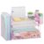 Marbrasse Desk Organizer and Accessories，4-Tier Paper Letter Tray Organizer with File Holder, Workspace Desk Organizers Accessories with Drawer and 2 Pen Holder (Pink, 15.4″ x 9.1″ x 8.3″)