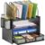 Marbrasse Desk Organizer with Drawer, 4-Tier Wooden File Organizer with 5 Vertical File Holders and 2 Pen Holders, Desk Organizers and Accessories for Home Office – Black