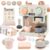 Masonbaby Toy Coffee Maker for Kids Wooden Coffee Playset with Grinder, Realistic Pretend Play Kitchen Accessories Montessori Learning Toys Birthday Gifts for Girls Boys Ages 3 4 5 Years