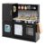 MAT EXPERT Kids Kitchen Playset, Wooden Chef Pretend Toy Kitchen w/Chalkboard, Ice Maker, Cookware Accessories, Telephone, Microwave, Play Kitchen for Toddlers, Gift for Boys Girls 3+ (Black)