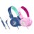 MEE audio KidJamz KJ55 Wired Children’s Headphones with 3.5mm Plug, Colorful Graphics, Volume Limiter & Mic, Adjustable On-Ear Kids Headset for Online Learning/School/Travel/Tablet (Pink+Blue)