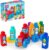 MEGA BLOKS First Builders Toddler Block Toys Set, Build & Match Animal Tractor with 30 Pieces, Learn Animals and Colors, Red and Blue, Ages 1+ Years