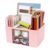 Meiikun Plastic Pen Organizer, Multifunctional Desk Organizer with 2 Drawers, 4 Compartments & a Top Tray, Pencil Holder Desktop Organizers and Accessories for Office, 7.7″ x 5.5″ x 3.9″ (Pink)